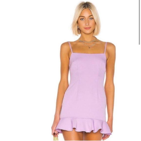NWOT Lovers + Friends Lavender Lilac Teddy Ruffle Hem Mini Dress - Picture 3 of 7